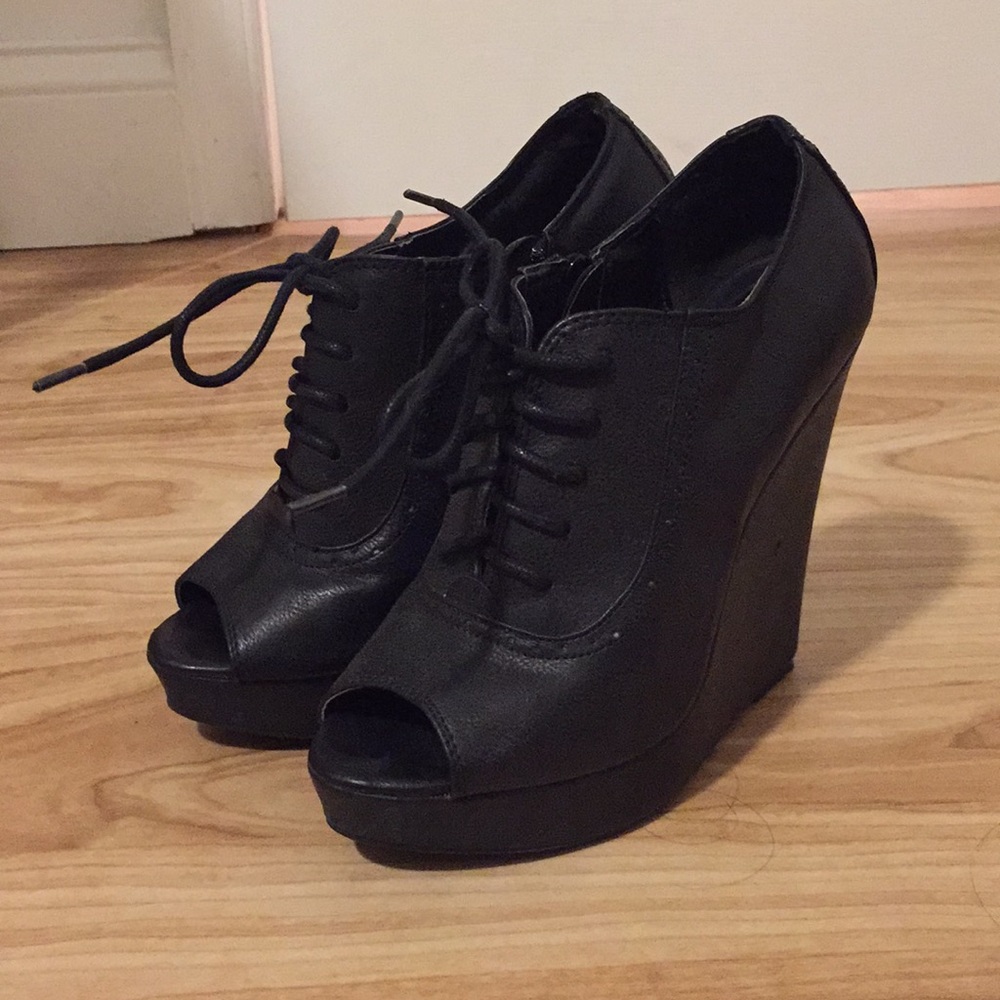 Cupid black booties with open toe